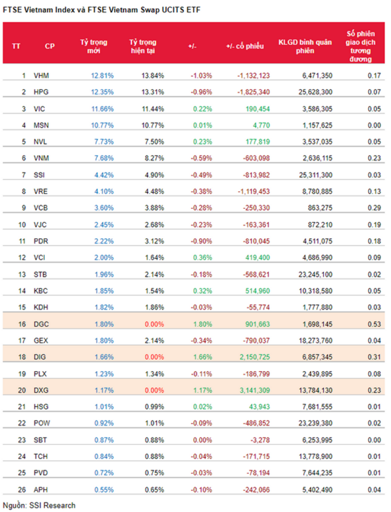 Danh mục cổ phiếu chỉ số FTSE Vietnam Index