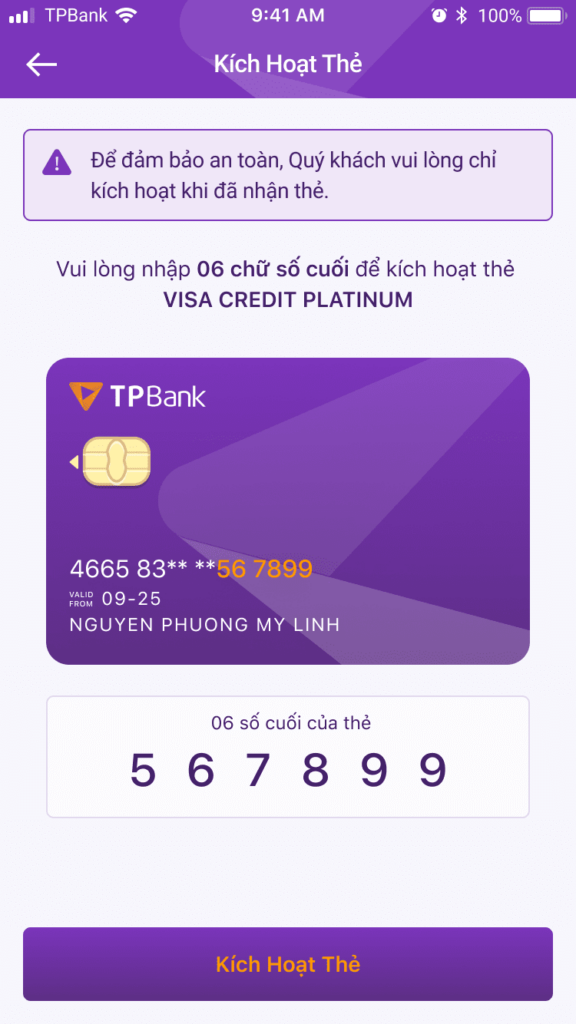Đăng ký thẻ tín dụng TPBank Evo-nhập 6 số cuối-ứng dụng tpbank mobile-finpedia